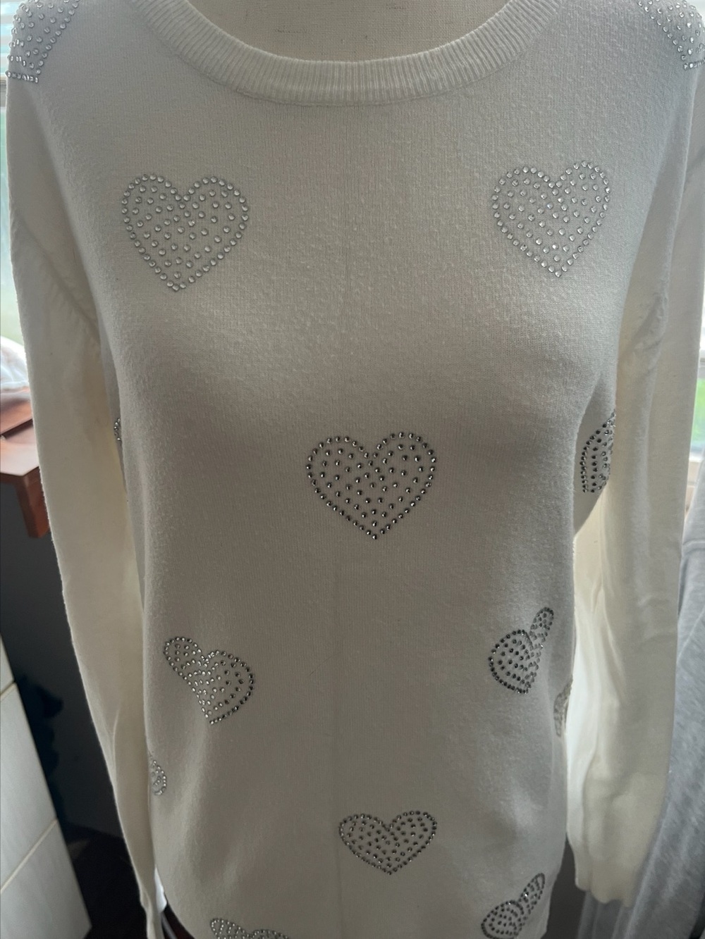 Vila Milano Long Sleeve Sweater with Rhinestone Hearts - size medium. Form fit.